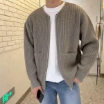 Cardigan à manches longues avec fermeture éclair pour hommes, haut pull, tricots, veste, vêtements d&rsquo;extérieur, automne, hiver, tout manteau, vêtements Y2K, INS