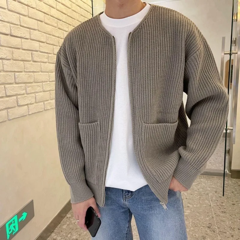 Cardigan à manches longues avec fermeture éclair pour hommes, haut pull, tricots, veste, vêtements d’extérieur, automne, hiver, tout manteau, vêtements Y2K, INS Cardigan à manches longues avec fermeture éclair pour hommes, haut pull, tricots, veste, vêtements d’extérieur, automne, hiver, tout manteau, vêtements Y2K, INS
