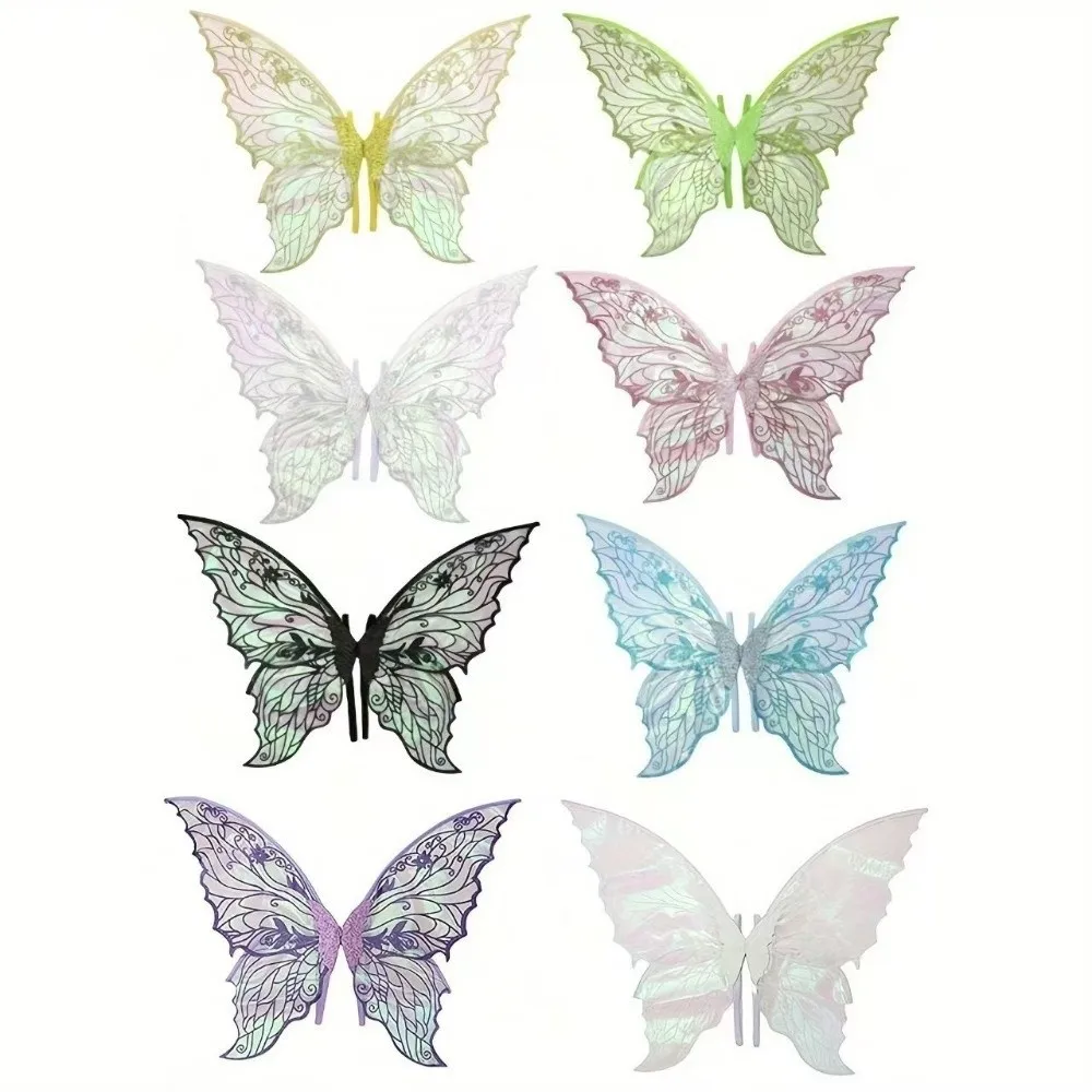 ailes de fée papillon colorées, bretelles élastiques en organza scintillant, ailes de cosplay dégradées, ailes d'elfe transparentes faites à la main, costume ailes de fée papillon colorées, bretelles élastiques en organza scintillant, ailes de cosplay dégradées, ailes d'elfe transparentes faites à la main, costume