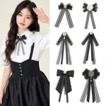 Broche à nœud en biscuits avec ruban en dentelle noire pour femme, chemise élégante coréenne, accessoires de style collège britannique et japonais, nouveau Broche à nœud en biscuits avec ruban en dentelle noire pour femme, chemise élégante coréenne, accessoires de style collège britannique et japonais, nouveau