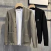 cardigan pour hommes, version coréenne, pull tricoté simple à la mode, veste fine décontractée