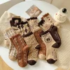 chaussettes tube épaisses en laine kawaii pour femmes, dessin animé harajuku, ours quadrillé, chaud, école, style mignon, automne, hiver