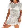 maillot de bain couvrir pour femmes vintage tricoté évider manches courtes bikini couvrir 2025 nouveau maillot de bain de plage robes au crochet