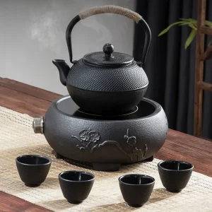 GIANghts-Théière en fonte, pot unique, réchaud de camping, brassage du thé, séparation de l&rsquo;eau, tasse à thé, accessoires de service à thé