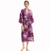 peignoir kimono à manches mi sulfpour femme, robe longue en satin imprimé floral, vêtements de nuit pour la maison