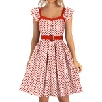 Robe Vintage Kawaii Vintage Swing une ligne tenue décontractée pour l&rsquo;été à pois imprimé Patchwork élégant tenue de bureau robe de vacances