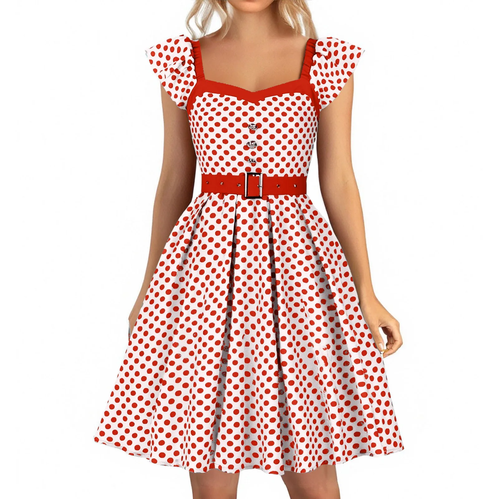 Robe Vintage Kawaii Vintage Swing une ligne tenue décontractée pour l’été à pois imprimé Patchwork élégant tenue de bureau robe de vacances Robe Vintage Kawaii Vintage Swing une ligne tenue décontractée pour l’été à pois imprimé Patchwork élégant tenue de bureau robe de vacances