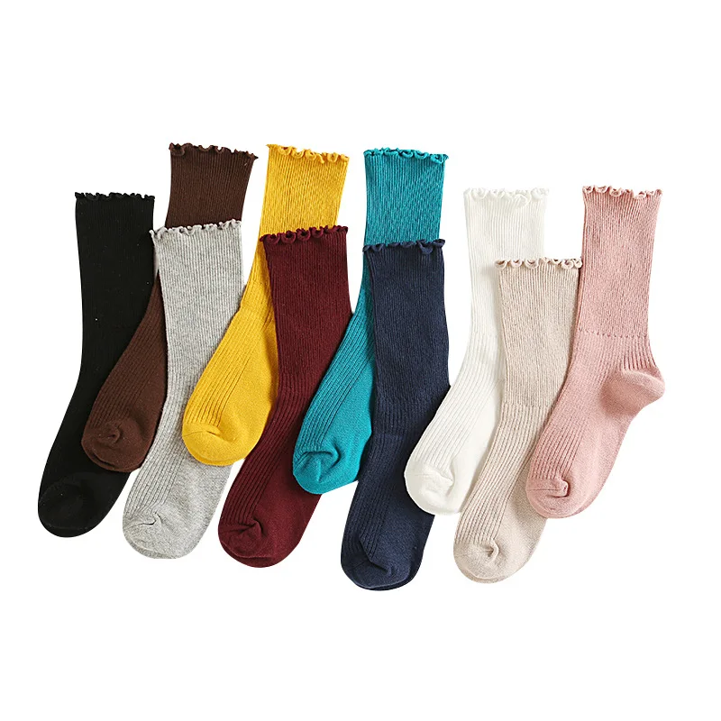 Chaussettes en coton à volants rétro japonais pour femmes, style de botte de rinçage de document solide, cadeau de Noël Harajuku, rose, jaune, mignon, petite amie Chaussettes en coton à volants rétro japonais pour femmes, style de botte de rinçage de document solide, cadeau de Noël Harajuku, rose, jaune, mignon, petite amie