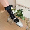 chaussettes élastiques japonaises confortables pour femmes, douces, lolita jk, mode y2k, style coréen, bonneterie en soie avec nœud, chaussettes fines transparentes