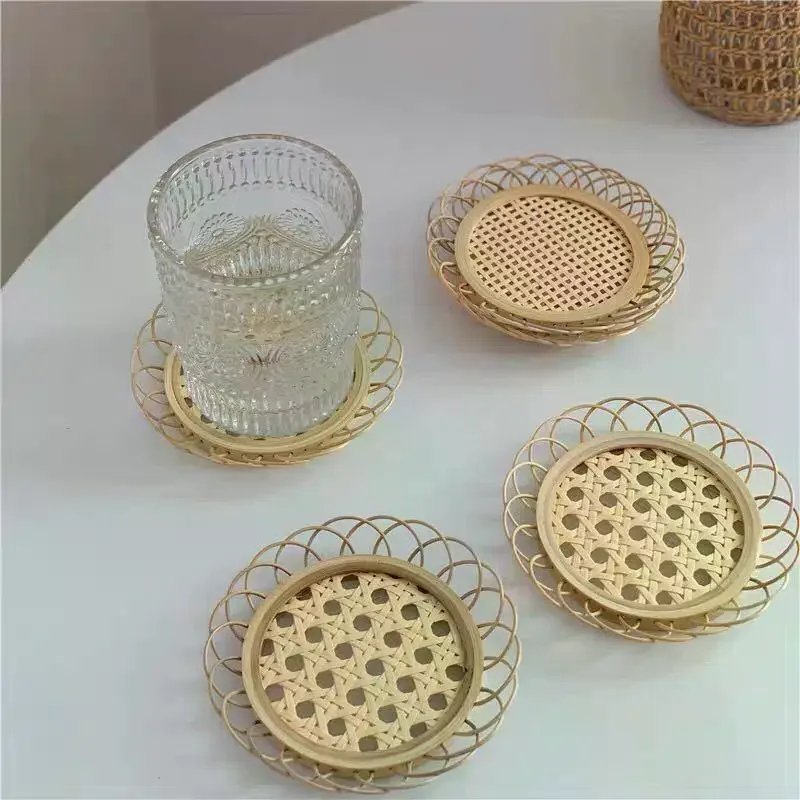 Style japonais fait à la main bambou tissé soucoupe dessous de verre thé café boissons support de verre rond rotin tissé porte-gobelet sous-verres Style japonais fait à la main bambou tissé soucoupe dessous de verre thé café boissons support de verre rond rotin tissé porte-gobelet sous-verres