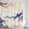 rideau de douche de style japonais, poisson koi, fleur de cerisier, soleil, vague de mer, poulpe, paysage, rideaux en tissu polyester, décor de salle de bains