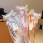Pinces à cheveux florales Fairycore avec rubans et pompons – Accessoires pour cheveux traditionnels chinois pour Hanfu |   Cadeau pour les filles