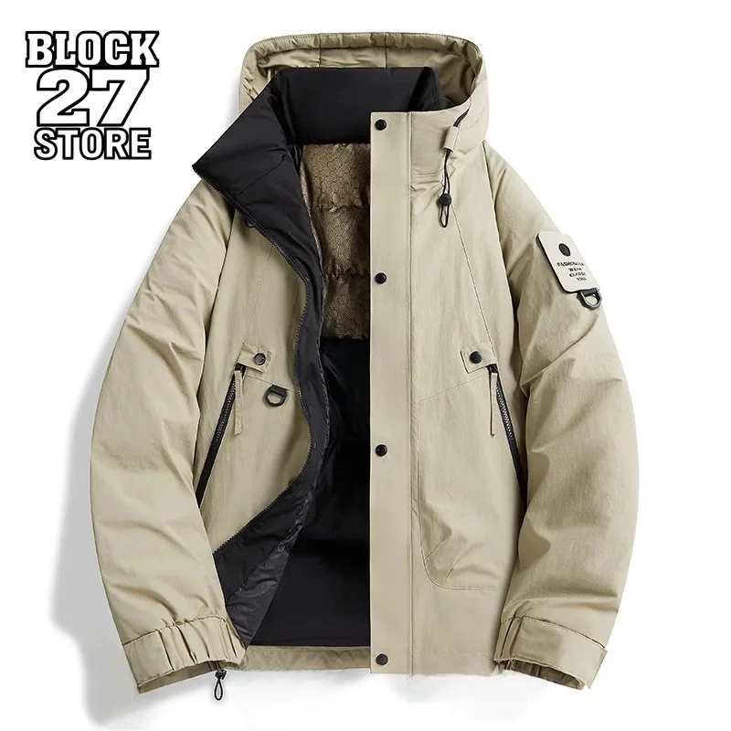 Veste d’hiver Harajuku pour hommes, manteau en coton épais à capuche, imperméable, bande magique, Badge de bras, chaud, multi-poches, Style à la mode Veste d’hiver Harajuku pour hommes, manteau en coton épais à capuche, imperméable, bande magique, Badge de bras, chaud, multi-poches, Style à la mode