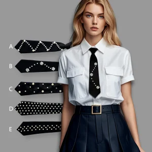 Cravate pré-nouée de Style académique perlée à la main, 1 pièce, cravate d’uniforme JK noire pour femmes pour chemises élégantes | Streetwear élégant et tendance Ve Cravate pré-nouée de Style académique perlée à la main, 1 pièce, cravate d’uniforme JK noire pour femmes pour chemises élégantes | Streetwear élégant et tendance Ve