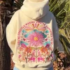 sweat shirt à capuche surdimensionné avec broderie de fleurs pour femmes et adolescentes, graphique de plage hawaïenne, vintage y2k