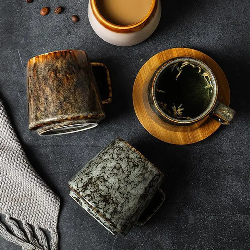 tasse en céramique vintage japonaise, tasse haute capacité, poignée de bureau à domicile pour couple, tasses à café et à thé, couleur sous glaçure, 350ml tasse en céramique vintage japonaise, tasse haute capacité, poignée de bureau à domicile pour couple, tasses à café et à thé, couleur sous glaçure, 350ml