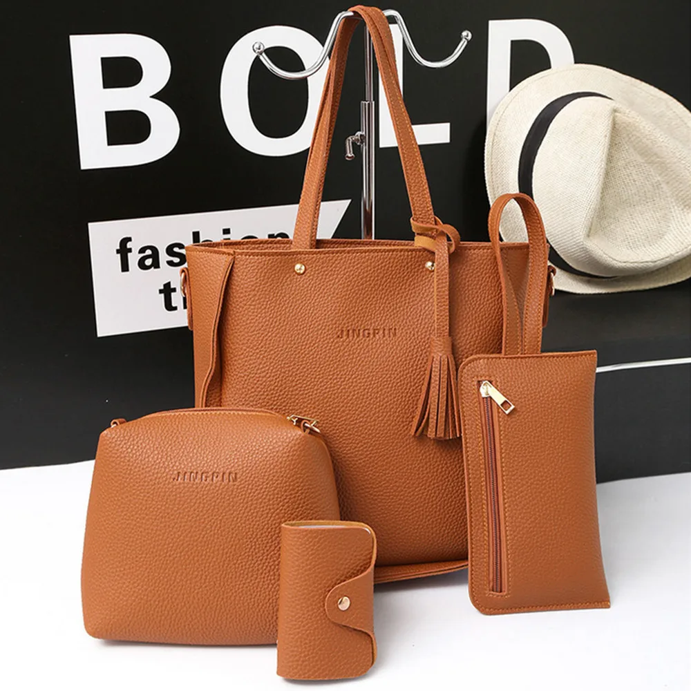 4 pièces sacs fourre-tout ensemble de sacs à main pour femmes sacs à bandoulière en cuir Pu durables avec fermeture éclair pour les activités de tenue décontractée quotidienne fourre-tout de mode 4 pièces sacs fourre-tout ensemble de sacs à main pour femmes sacs à bandoulière en cuir Pu durables avec fermeture éclair pour les activités de tenue décontractée quotidienne fourre-tout de mode