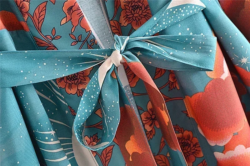 robe kimono à manches chauve souris et col en v pour femme, tenue de plage, style bohème, imprimé floral, Étoile, pour dîner, Été robe kimono à manches chauve souris et col en v pour femme, tenue de plage, style bohème, imprimé floral, Étoile, pour dîner, Été