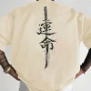 mode d'été japonais samouraï épée imprimer 100% pur coton hommes t shirt quotidien sports de plein air décontracté ample rue à manches courtes