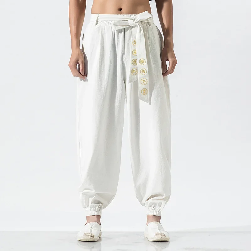 pantalon kimono japonais décontracté, ample, harajuku, vêtements traditionnels asiatiques pour hommes, costume sarouel brodé de style yukata pantalon kimono japonais décontracté, ample, harajuku, vêtements traditionnels asiatiques pour hommes, costume sarouel brodé de style yukata