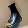 bottines mi mollet à plateforme dorée à cinq orteils pour femme, bottines de luxe en cuir avec fermeture éclair au dos, décoration en métal, mode automne hiver