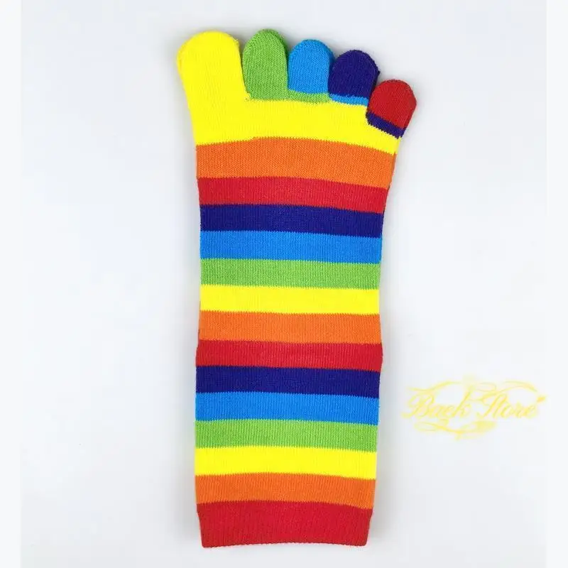 chaussettes à cinq doigts à rayures arc en ciel pour femmes, coton peigné, fendues, parker, chaudes, colorées, mi longues, hiver chaussettes à cinq doigts à rayures arc en ciel pour femmes, coton peigné, fendues, parker, chaudes, colorées, mi longues, hiver