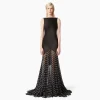 Robe de soirée moderne en satin noir à pois en mousseline de soie, dos nu, sexy, sirène, sans manches, trompette, robes de soirée formelles pour femmes