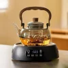 théière en verre borosilicate résistant à la chaleur, 37oz/1000ml, avec bec anti goutte, manche en bois de pêche et couvercle, coffre fort pour cuisinière