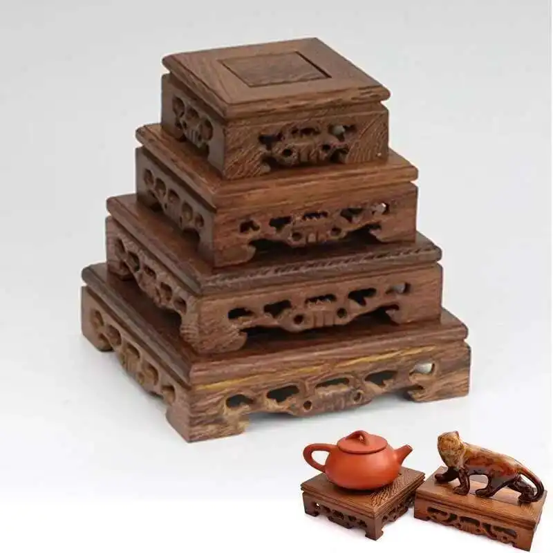 Plateau à thé rétro en bois, Table délicate, petites bases de théière carrées, décor de Vase, socle de bonsaï en bois massif, plateau de service de Base en bois Plateau à thé rétro en bois, Table délicate, petites bases de théière carrées, décor de Vase, socle de bonsaï en bois massif, plateau de service de Base en bois