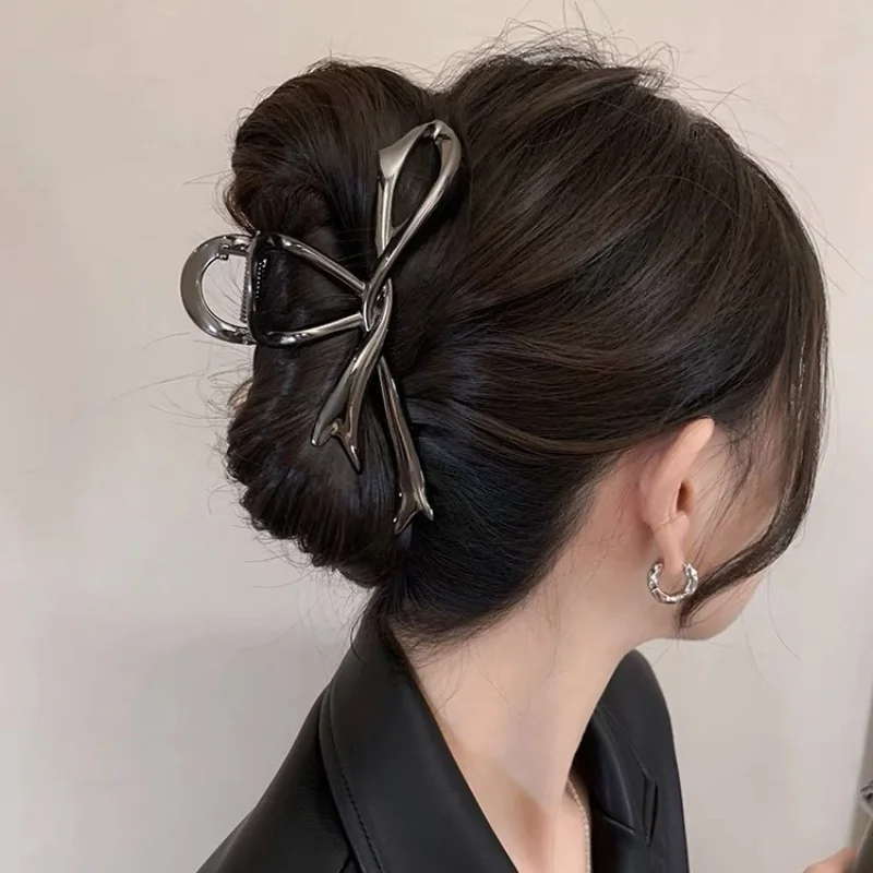 pinces à cheveux en métal avec nœud élégant pour femmes, pince à cheveux géométrique or argent pour filles coréennes, épingle à cheveux creuse, accessoires de mode pinces à cheveux en métal avec nœud élégant pour femmes, pince à cheveux géométrique or argent pour filles coréennes, épingle à cheveux creuse, accessoires de mode