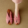 pantoufles tissées à bout ouvert pour femmes, sandales d'été polyvalentes à talons bas, paresseuses, confortables, chaussures décontractées en pain, chaussures de plage pour vacances en plein air