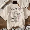 t shirt manches courtes col rond femme, estival et décontracté, en coton, avec nœud rose, foi sur la peur, assorti avec tout, hip hop y2k