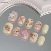 faux ongles faits à la main, fraise rose, lapin mignon, diamant conçu, courts et ronds, à pression, pour femmes et filles, manucure quotidienne à faire soi même