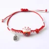 pendentif chat en céramique maneki neko, bracelet corde à main, corde tressée rouge faite à la main, accessoires de bijoux, bague à main deux couleurs pour femmes