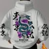 sweat shirt à capuche imprimé dragon japonais pour hommes adultes, ample et décontracté, streetwear, polaire chaude, automne hiver, nouvelle collection