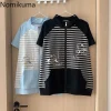 japonais rayé femmes t shirts 2025 ropa mujer à manches courtes col montant t shirts demi fermeture éclair camisetas y2k hauts décontracté été t shirt