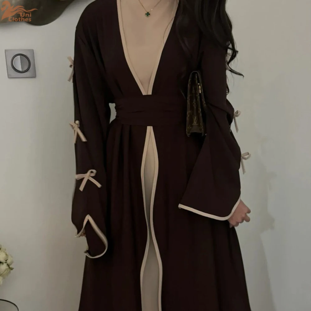 ramadan eid ouvert papillon noeud kimono abaya damen dubaï luxe islam musulman robe modeste femmes kebaya caftan robe femme musulman ramadan eid ouvert papillon noeud kimono abaya damen dubaï luxe islam musulman robe modeste femmes kebaya caftan robe femme musulman