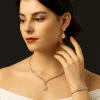 ensemble de bijoux de mariée de luxe vintage, élégant et exquis, collier et boucles d'oreilles, tempérament, zircon, strass, bracelet de mariage