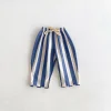 pantalon rayé à la mode pour enfants, vêtements d'été fins, amples et décontractés, sarouel pour enfants en bas âge, costume pour garçons et filles, pantalon long