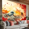 tapisserie japonaise à motif ondulé et pagode, tissu polyester, parfait pour la décoration du salon, de la chambre à coucher et du bureau, 1 pièce