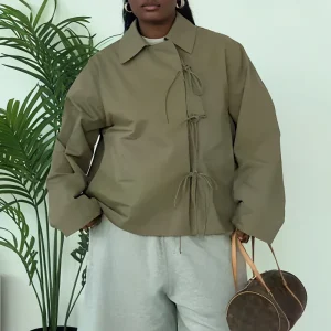Vestes à bretelles avec nœud papillon pour femme, manteaux amples à revers et manches longues avec poches, vêtements d’extérieur quotidiens de rue, automne 2025 Vestes à bretelles avec nœud papillon pour femme, manteaux amples à revers et manches longues avec poches, vêtements d’extérieur quotidiens de rue, automne 2025
