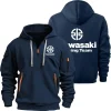 kawasaki logo moto course équipe hommes demi sweat à capuche avec fermeture éclair, printemps et automne vêtements de sport pour hommes 2025 nouveaux vêtements de sport