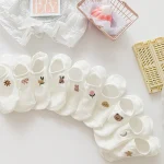 chaussettes femmes Jolies chaussettes Ensemble de chaussettes blanches respirantes polyvalentes pour femmes, chaussettes Parker, bas de rinçage en coton, motif de dessin animé mignon, été, 10 paires