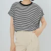 t shirt rayé japonais en coton pour femmes, ample, manches chauve souris, haut tricoté pour femmes