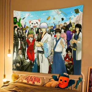 Tapisserie de dessin animé japonais GINTAMA, tissu de fond pour dortoir d’étudiants, décoration de chevet de chambre à coucher, tapisserie suspendue pour maison de location, 1 pièce Tapisserie de dessin animé japonais GINTAMA, tissu de fond pour dortoir d’étudiants, décoration de chevet de chambre à coucher, tapisserie suspendue pour maison de location, 1 pièce