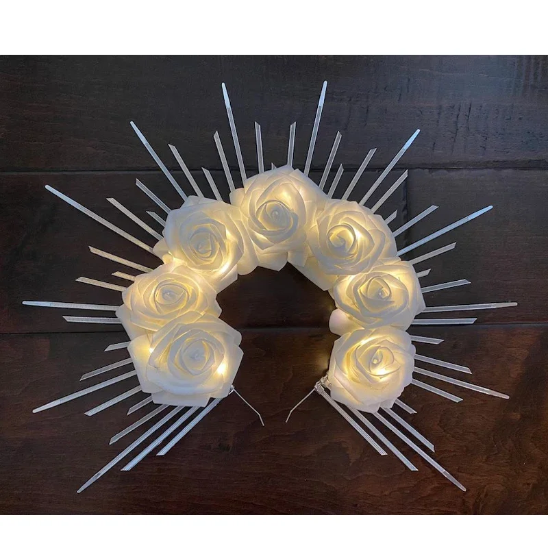 light up halo couronne sunburst blanc rose bandeau déesse du soleil led couronne bandeau lueur casque fête cheveux accessoires pour les femmes light up halo couronne sunburst blanc rose bandeau déesse du soleil led couronne bandeau lueur casque fête cheveux accessoires pour les femmes