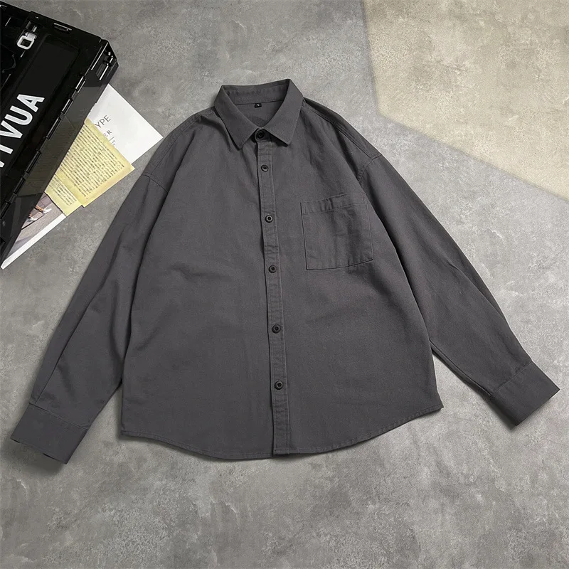 chemise japonaise à manches longues pour hommes, veste de travail rétro américaine, style hongkongais, tendance, haut décontracté, printemps chemise japonaise à manches longues pour hommes, veste de travail rétro américaine, style hongkongais, tendance, haut décontracté, printemps