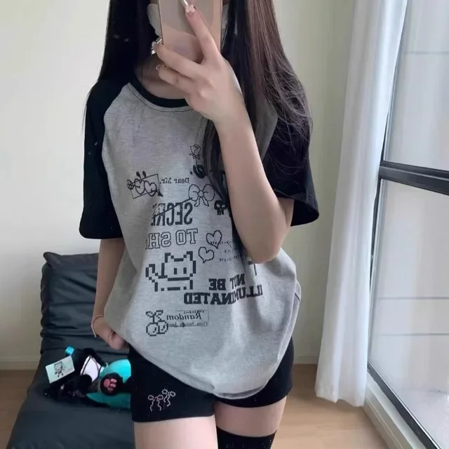 coton femme t shirts japonais t shirts graffiti impression décontracté mode camisetas été t shirt mignon y2k t shirts surdimensionné hauts coton femme t shirts japonais t shirts graffiti impression décontracté mode camisetas été t shirt mignon y2k t shirts surdimensionné hauts