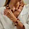 kunjoe bohème résine acrylique collier bracelet ensemble de bijoux pour femmes vintage perle chaîne collier ras du cou élastique bracelet cadeau