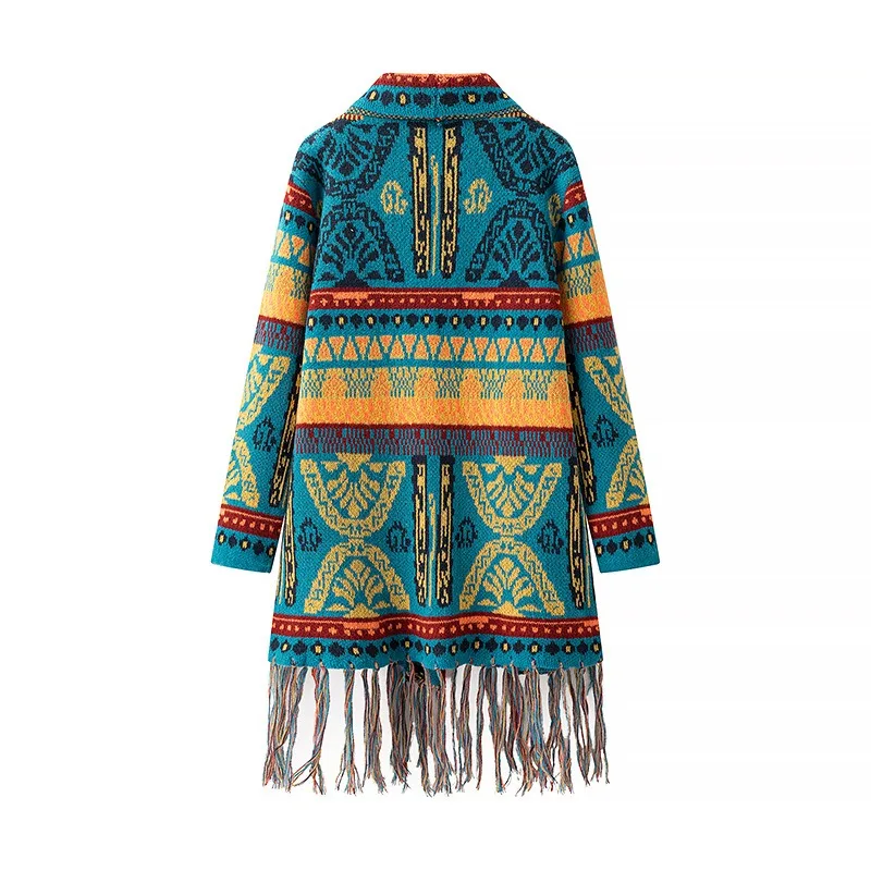 cardigan kimono tricoté à franges rayées, nouveau style ethnique, mi long, châle, printemps, 2025 cardigan kimono tricoté à franges rayées, nouveau style ethnique, mi long, châle, printemps, 2025